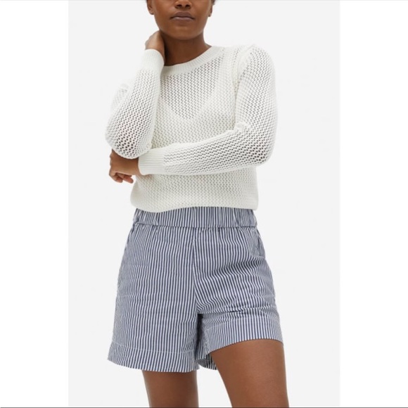 Everlane Pants - Everlane The Easy Short Blue White Striped High Waisted Pull On Shorts Size 8
